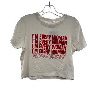 Whitney Houston Cropped T-Shirt Short Sleeve White/Red Size Large New